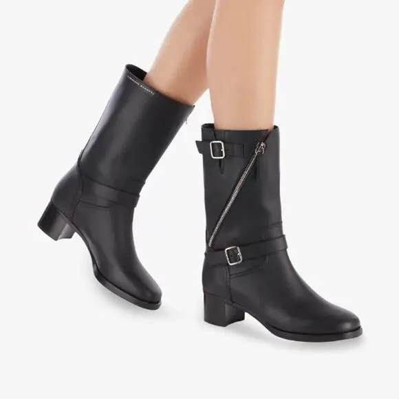 NWT Giuseppe Zanotti Esther Leather Mid-Calf Motorcycle Boots in Black 8