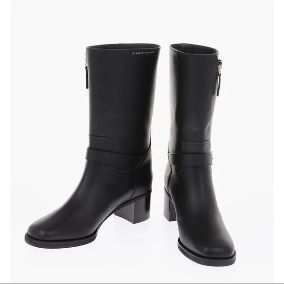 NWT Giuseppe Zanotti Esther Leather Mid-Calf Motorcycle Boots in Black 8