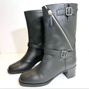 NWT Giuseppe Zanotti Esther Leather Mid-Calf Motorcycle Boots in Black 8