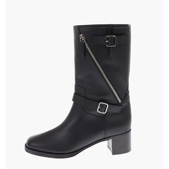 NWT Giuseppe Zanotti Esther Leather Mid-Calf Motorcycle Boots in Black 8