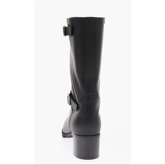 NWT Giuseppe Zanotti Esther Leather Mid-Calf Motorcycle Boots in Black 8