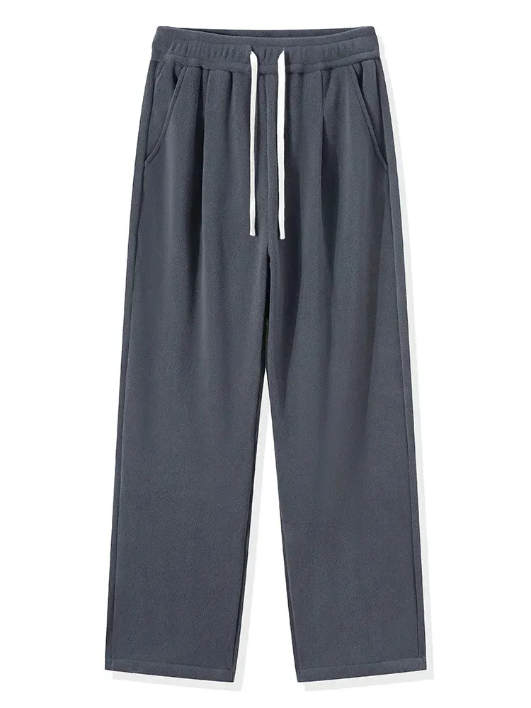 Obsidian Phoenix Winter Men's Sweatpants - Korean Fashion Thick Warm Fleece Wide-Leg Straight Loose Track Pants