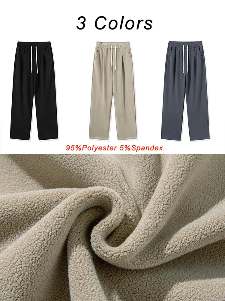 Obsidian Phoenix Winter Men's Sweatpants - Korean Fashion Thick Warm Fleece Wide-Leg Straight Loose Track Pants