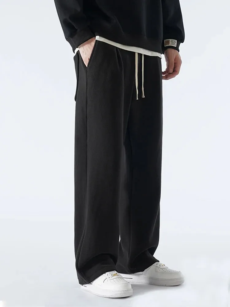 Obsidian Phoenix Winter Men's Sweatpants - Korean Fashion Thick Warm Fleece Wide-Leg Straight Loose Track Pants