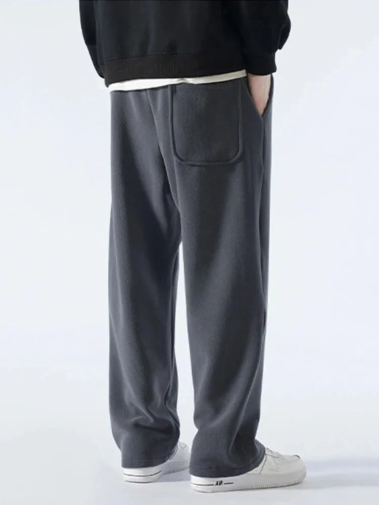 Obsidian Phoenix Winter Men's Sweatpants - Korean Fashion Thick Warm Fleece Wide-Leg Straight Loose Track Pants