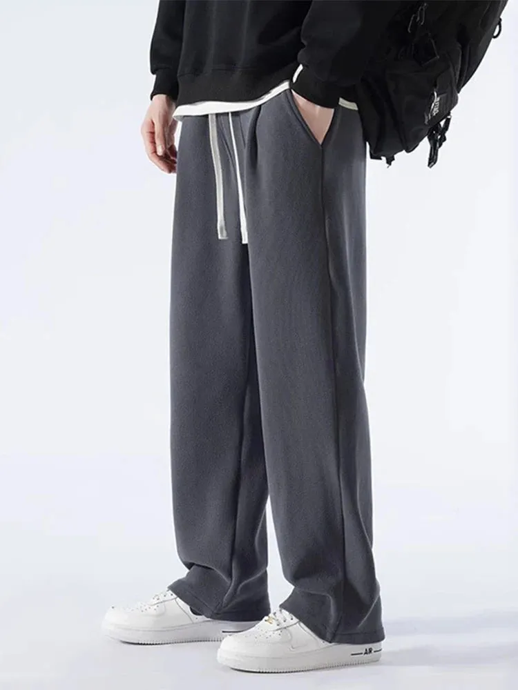 Obsidian Phoenix Winter Men's Sweatpants - Korean Fashion Thick Warm Fleece Wide-Leg Straight Loose Track Pants
