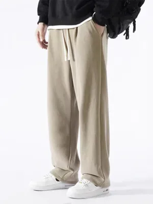 Obsidian Phoenix Winter Men's Sweatpants - Korean Fashion Thick Warm Fleece Wide-Leg Straight Loose Track Pants