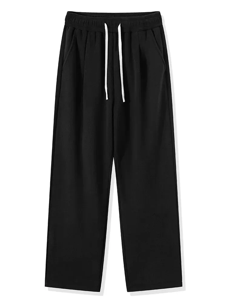 Obsidian Phoenix Winter Men's Sweatpants - Korean Fashion Thick Warm Fleece Wide-Leg Straight Loose Track Pants