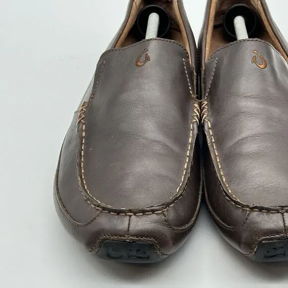 Olukai Akepa Moc Mens 13 M Brown Leather Casual Comfort Driving Loafers
