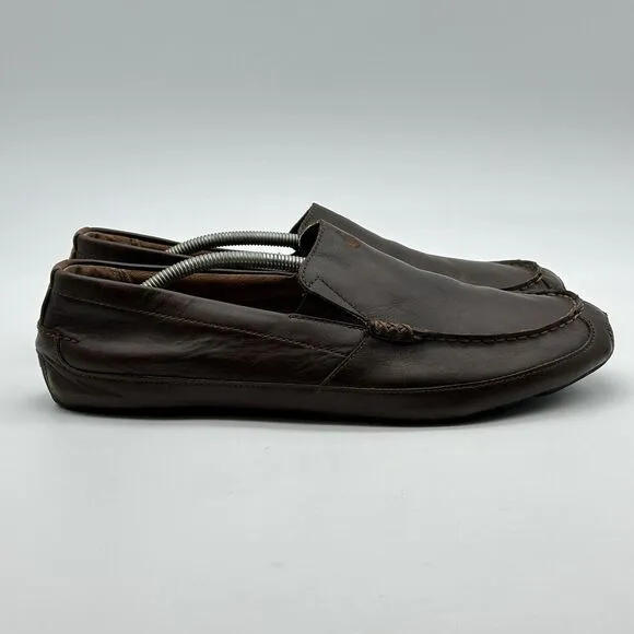 Olukai Akepa Moc Mens 13 M Brown Leather Casual Comfort Driving Loafers
