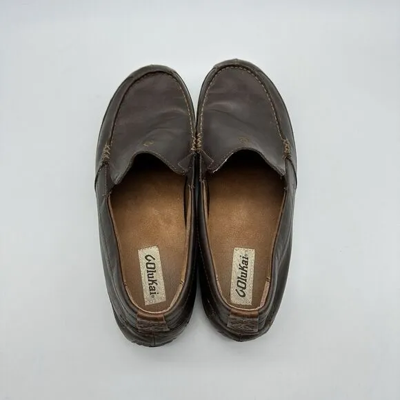 Olukai Akepa Moc Mens 13 M Brown Leather Casual Comfort Driving Loafers