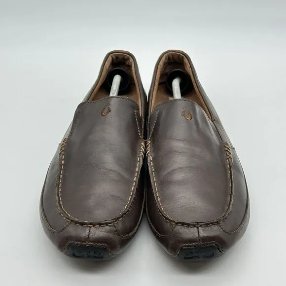 Olukai Akepa Moc Mens 13 M Brown Leather Casual Comfort Driving Loafers