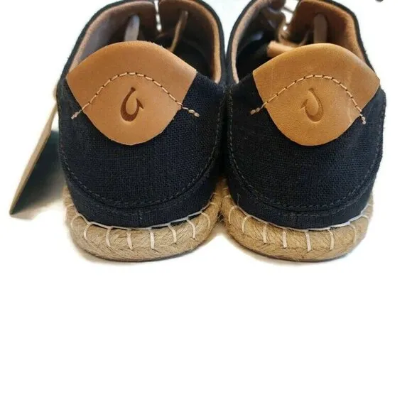 Olukai KAULA PA'A LI Convertible Linen Textile Espadrille Sneaker Womens 7 Black