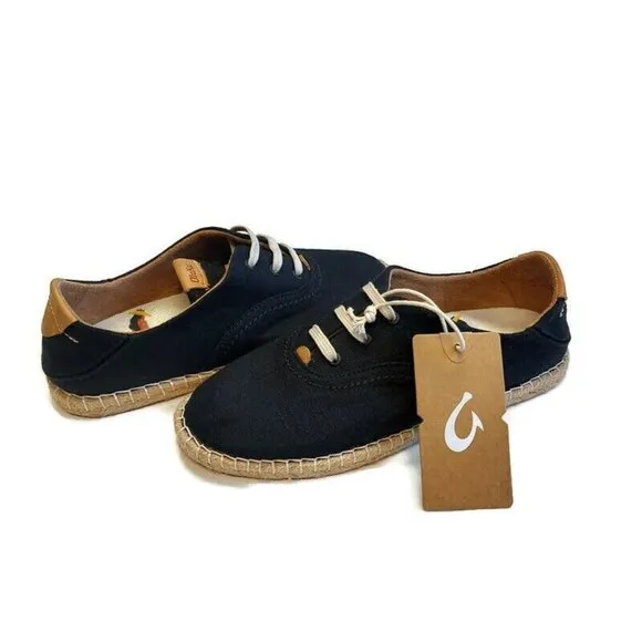 Olukai KAULA PA'A LI Convertible Linen Textile Espadrille Sneaker Womens 7 Black