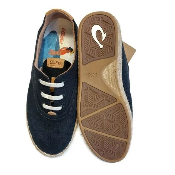 Olukai KAULA PA'A LI Convertible Linen Textile Espadrille Sneaker Womens 7 Black
