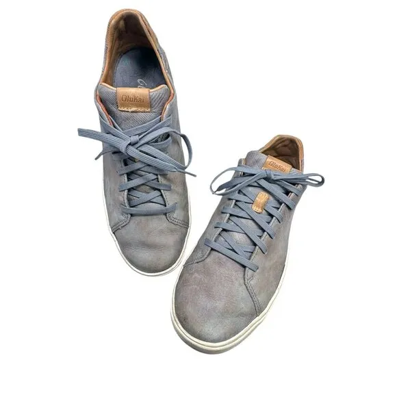 OluKai Lae Ahi Li Ili Marbled Gray Waterproof Leather Lace Up Sneakers