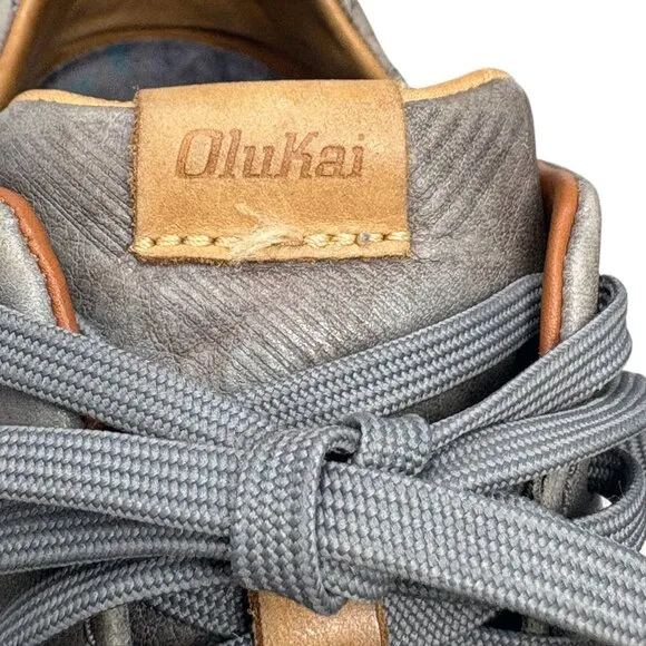 OluKai Lae Ahi Li Ili Marbled Gray Waterproof Leather Lace Up Sneakers