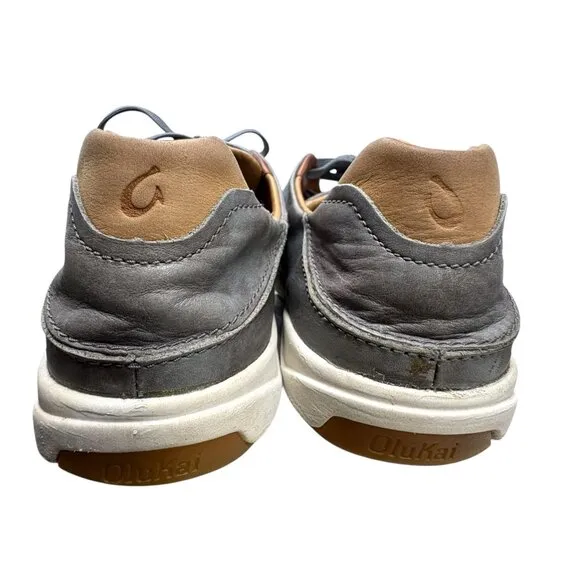 OluKai Lae Ahi Li Ili Marbled Gray Waterproof Leather Lace Up Sneakers