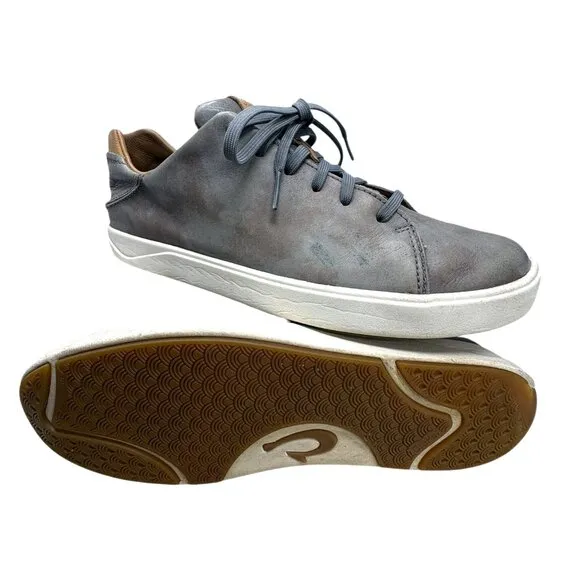 OluKai Lae Ahi Li Ili Marbled Gray Waterproof Leather Lace Up Sneakers