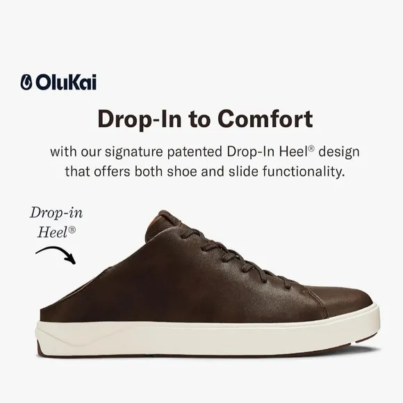 OluKai Lae‘ahi Lī ‘Ili Leather Waterproof Brown Casual Sneakers Men's Size 10