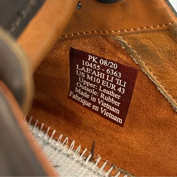 OluKai Lae‘ahi Lī ‘Ili Leather Waterproof Brown Casual Sneakers Men's Size 10