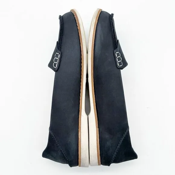 OluKai Okika Navy Blue Oiled Leather Slip On Drop Heel Penny Loafers Women’s 8