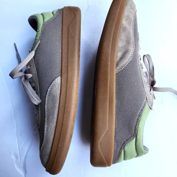 Olukai Punini Mens 9.5 New Taupe/Green Mesh/Suede Casual Court Sneakers EU 42.5