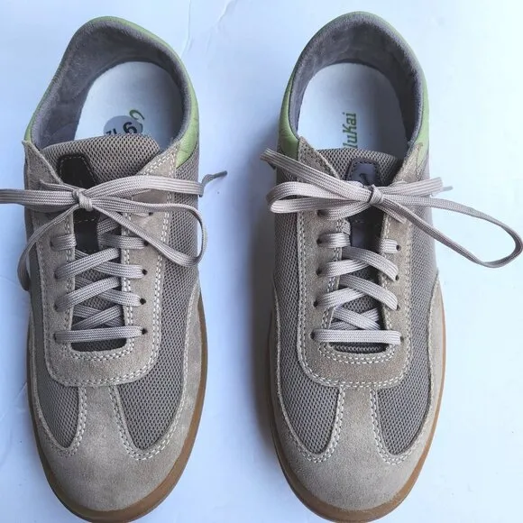 Olukai Punini Mens 9.5 New Taupe/Green Mesh/Suede Casual Court Sneakers EU 42.5