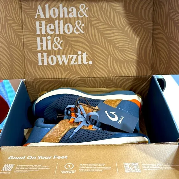 OluKai Wailuku Sneakers Moonlit Ocean/Vintage Blue Size 9 NEW IN BOX
