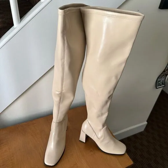 Open Edit Women's Briar Over the Knee Boots In Cream Vanilla Shoe Size 8.5