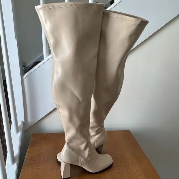 Open Edit Women's Briar Over the Knee Boots In Cream Vanilla Shoe Size 8.5