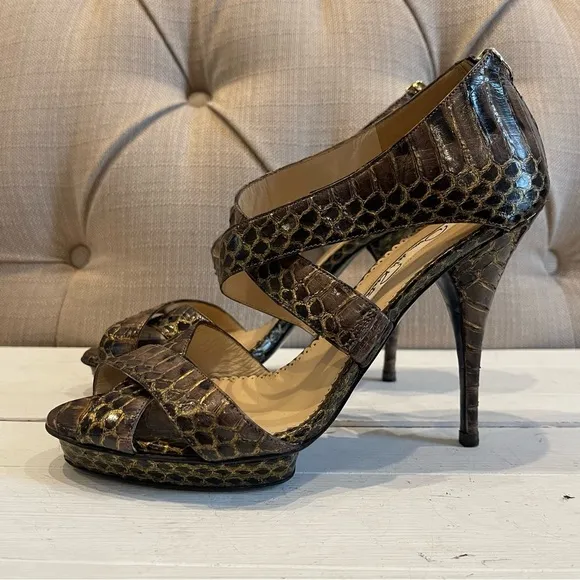 OSCAR DE LA RENTA PYTHON CRISS CROSS HIGH HEEL SANDALS SIZE 36 EUR 6-6.5 US