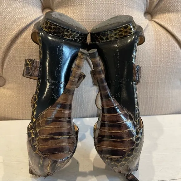 OSCAR DE LA RENTA PYTHON CRISS CROSS HIGH HEEL SANDALS SIZE 36 EUR 6-6.5 US