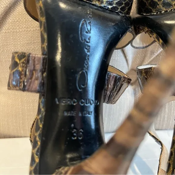 OSCAR DE LA RENTA PYTHON CRISS CROSS HIGH HEEL SANDALS SIZE 36 EUR 6-6.5 US