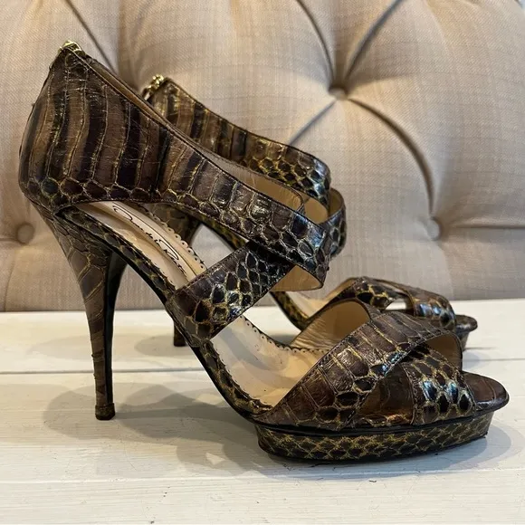 OSCAR DE LA RENTA PYTHON CRISS CROSS HIGH HEEL SANDALS SIZE 36 EUR 6-6.5 US