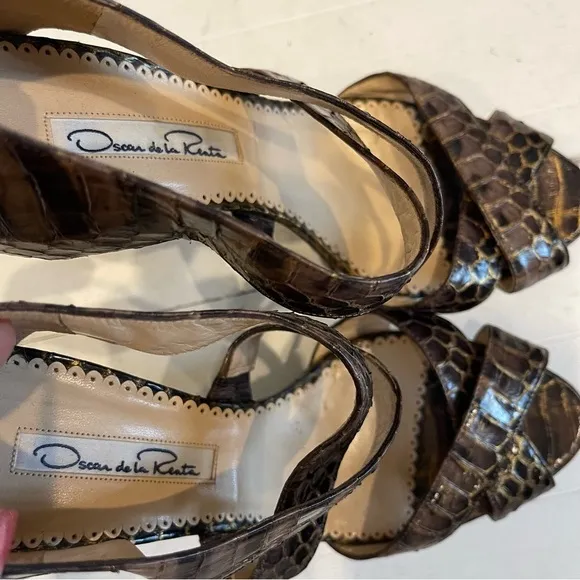 OSCAR DE LA RENTA PYTHON CRISS CROSS HIGH HEEL SANDALS SIZE 36 EUR 6-6.5 US