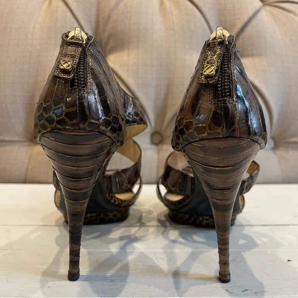 OSCAR DE LA RENTA PYTHON CRISS CROSS HIGH HEEL SANDALS SIZE 36 EUR 6-6.5 US