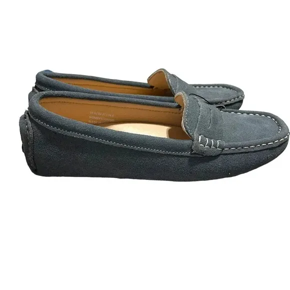 Osslue Women's Suede Leather Penny Loafers Gray Slip On Driving Moccasins size 6