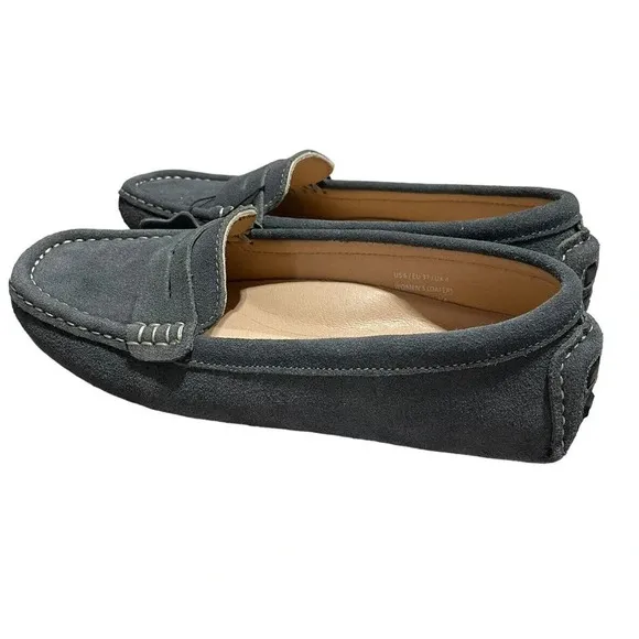 Osslue Women's Suede Leather Penny Loafers Gray Slip On Driving Moccasins size 6