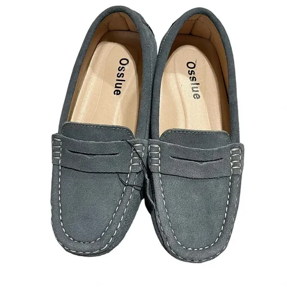 Osslue Women's Suede Leather Penny Loafers Gray Slip On Driving Moccasins size 6