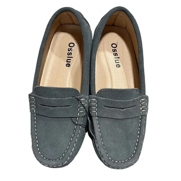 Osslue Women's Suede Leather Penny Loafers Gray Slip On Driving Moccasins size 6