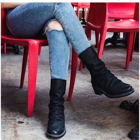 OTBT Fernweh Black Soft Leather Slouchy Mid Calf Boots 7.5 Grunge Zip New READ