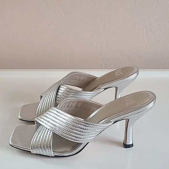 Paige Leigh Low Heel Leather Sandals Silver Size 8
