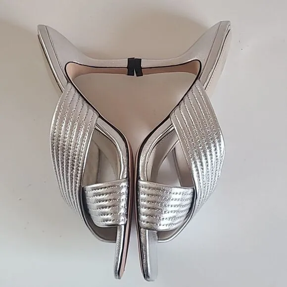 Paige Leigh Low Heel Leather Sandals Silver Size 8