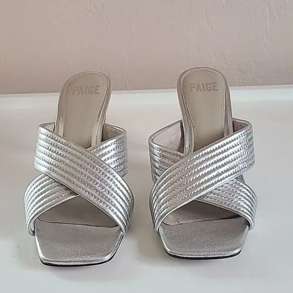 Paige Leigh Low Heel Leather Sandals Silver Size 8
