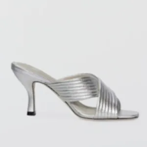 Paige Leigh Low Heel Leather Sandals Silver Size 8