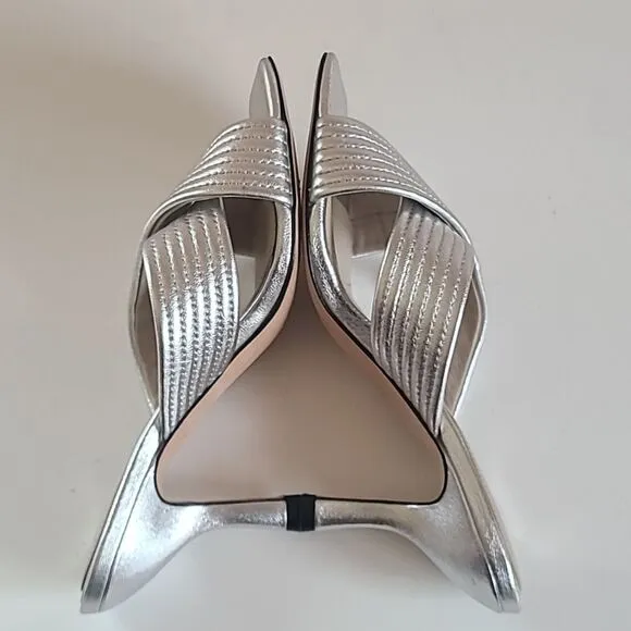 Paige Leigh Low Heel Leather Sandals Silver Size 8