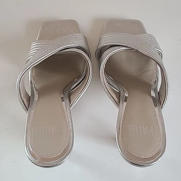 Paige Leigh Low Heel Leather Sandals Silver Size 8