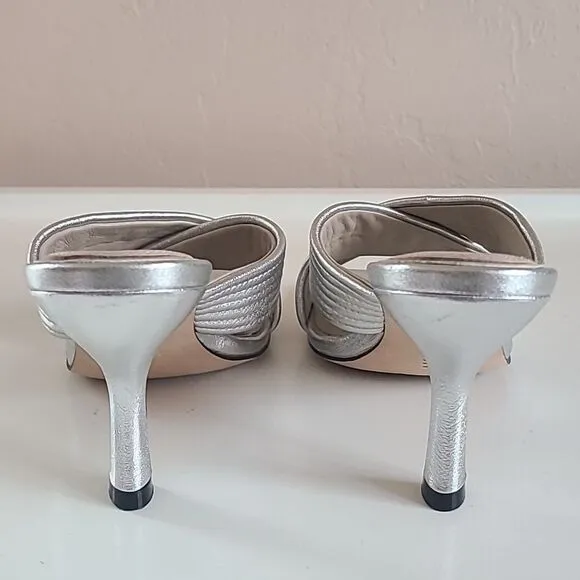 Paige Leigh Low Heel Leather Sandals Silver Size 8