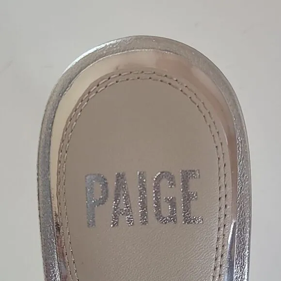 Paige Leigh Low Heel Leather Sandals Silver Size 8